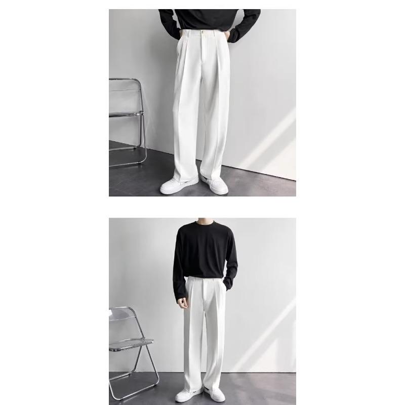 Mens American Style White Loose Straight Floor Drape Casual Suit Pants