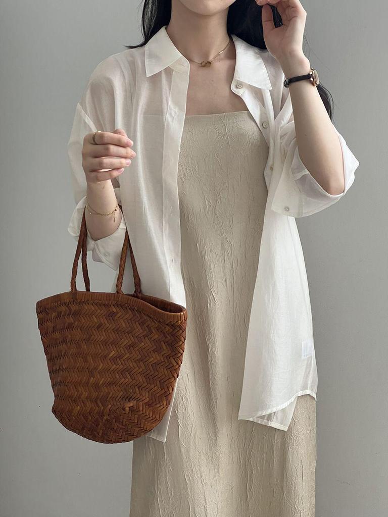 Women's Summer Loose Fit Tencel Shirt with Frog Buttons and Tie-Back, Turn-Down Collar, Sun Protection