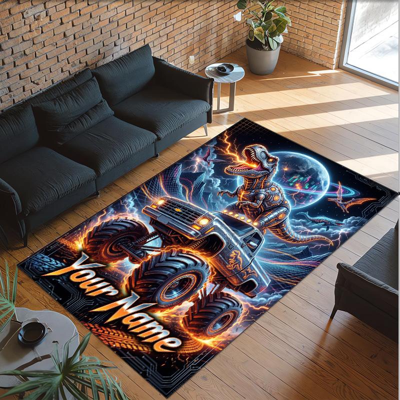 Truck Theme Crystal Velvet Rug Personalized Custom Name Text Soft Floor Mat Home Decor