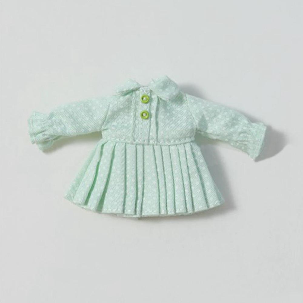 Handmade Doll Pleated Skirt Lapel Collar Jeans Dresses for 1/11 OB11 Dolls for 1/12 BJD Dolls