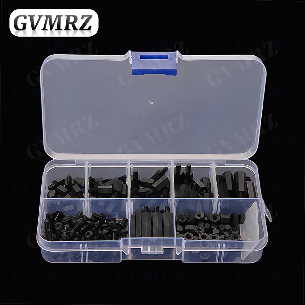 180PCS M3 Nylon Screws & Nuts Boxed Plastic Screws & Nuts Isolating Post Combination Set White / Black