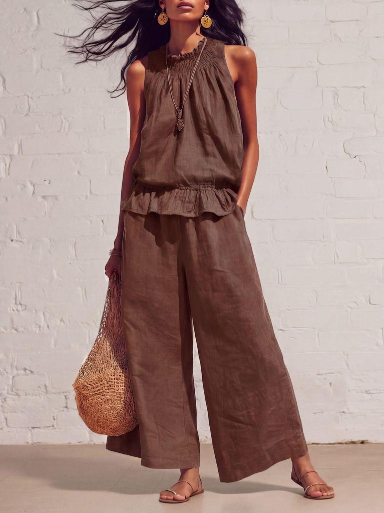 Europäisches & Amerikanisches Damen Retro Bohemian Rüschen Baumwoll-Leinen Zweiteiliges Set für Frühling und Sommer 2026