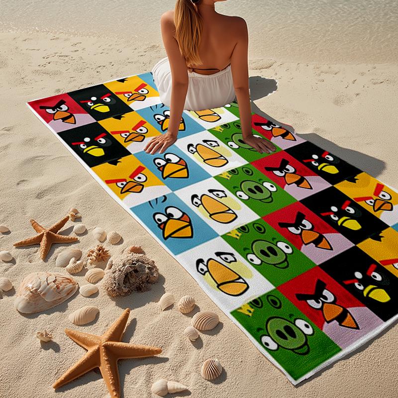 Red Birds Characters Collage Beach Towel, Super Soft Microfiber, Gift for Her/Him, Birthday, for Pool, Beach, Travel, Home Decor Fan gifts