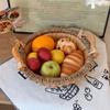 Rustic Handwoven Storage Basket Handmade Food Serving Holder Fruit Vegetable Storage Tray  Kitchen