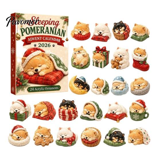 Giochi Festivi Interattivi 2026 Calendario dell'Avvento di Natale per Cani, Set di Ornamenti Acrilici a 24 Giorni con Figure di Cuccioli, Decorazione Piatta 2D da Appendere all'Albero
