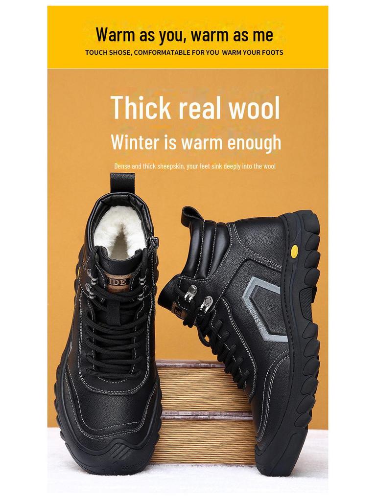 Herren High Top Leder Winterstiefel mit verdicktem Wollfutter