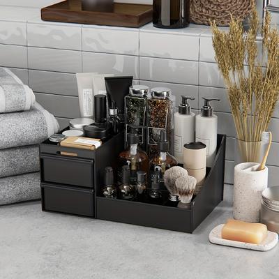 Men's Plastic Organizer with Adjustable Shelves for Skincare, Perfume & Toiletries. Sturdy & Space-Saving. Ideal Gift!