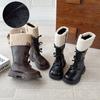 Mädchen Winter Warme Kunstleder Kniehohe Stiefel Mit Schleifen-Detail Seitenreißverschluss Alter 1-12
