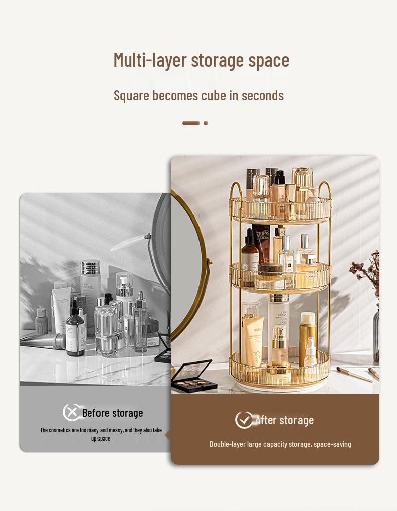 Light Luxury Rotating Bathroom Shelf: Multi-functional Three-Tier Vanity Storage Rack for Living Room Use