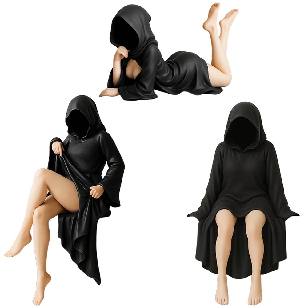 Illustration Girl Anime figure Gothic Black Robed Girl figure Mysterious Statue Queen Figurine Ornament Ghost Sculpture Boy gift