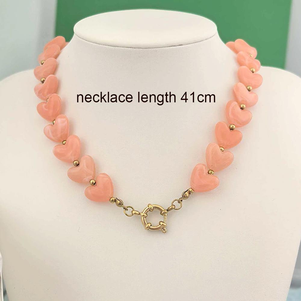 Heart Resin Necklace Women Choker Stainless Steel PVD Beads Sailor Clasp Waterproof Love Bracelet Diy Pendant Gold Vintage