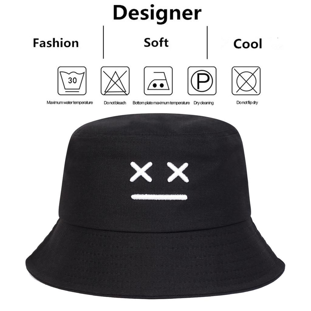 Unisex Xx Smiling Face Embroidery Personality Bucket Hats Fishermen Caps Outdoor Casual Cap Sunscreen Hat