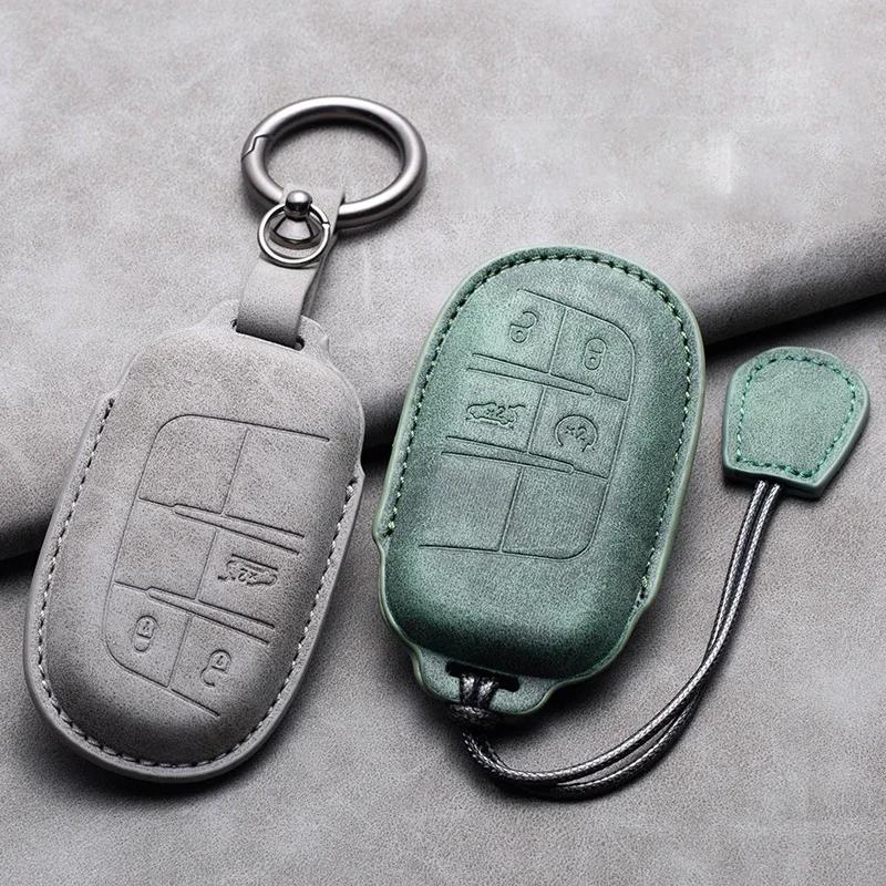 Leather Car Key Case Cover Keychain For Jeep Wrangler Commander Compass Patriot Renegade Cherokee Grand Cherokee Keyring
