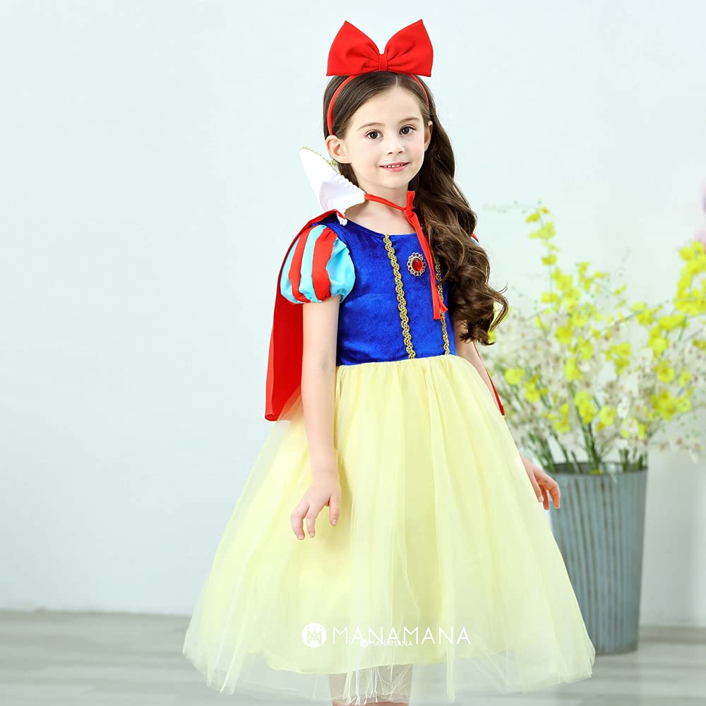 Snow White Princess Kids 100cm [MANAMANA] Children's Dress, Dress, Cape, Tiara, Stick, 5-Piece Set, Costume, Yellow, Blue, Red, Girls, 100cm,