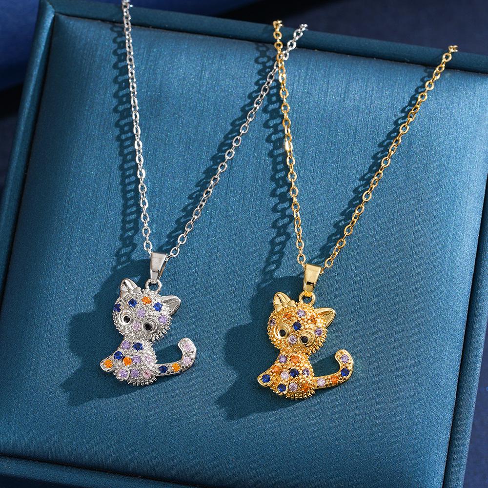 Colorful Cartoon Cat Ornaments - Titanium Steel Animal Jewelry, Fashion Birthday Gifts