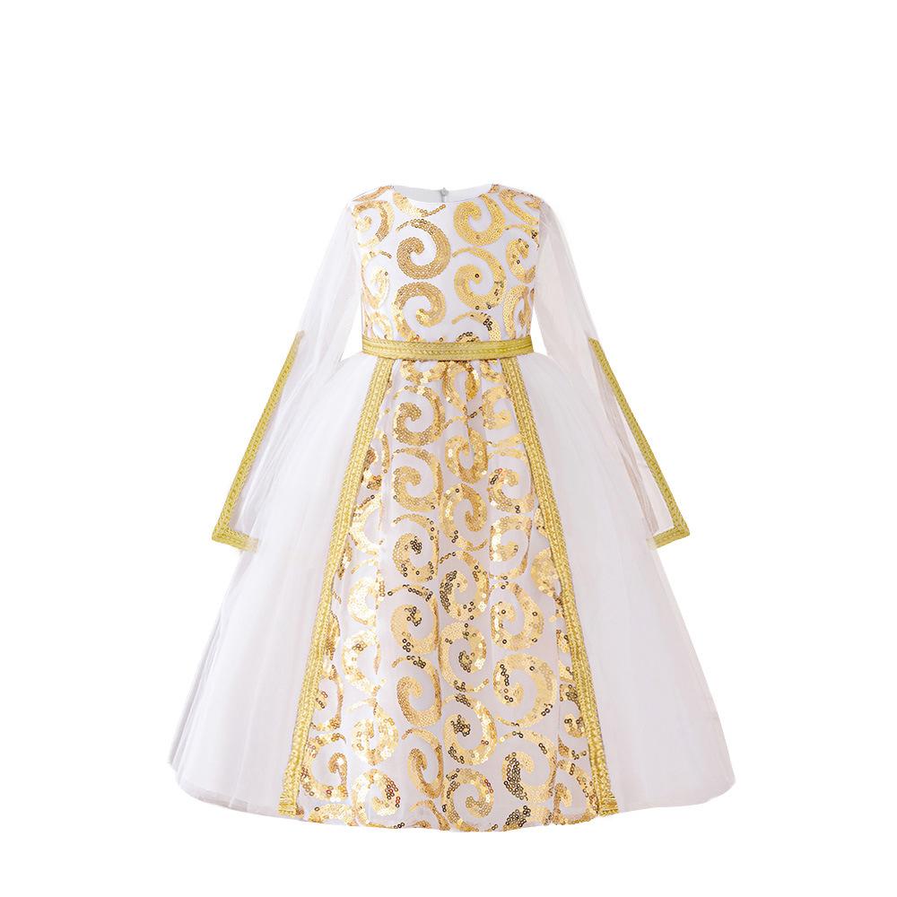 Muslim Dress Print Princess Dress White Spliced Dress