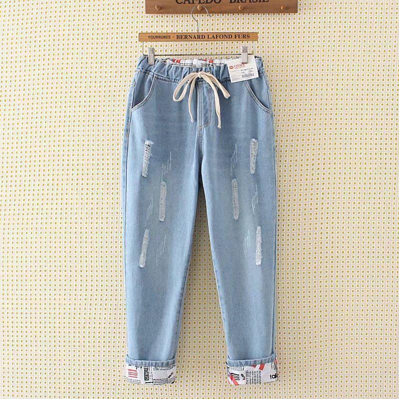 Ženy jaro a podzim velké velikosti s vysokým pasem ležérní kalhoty s volným otvorem džíny džínové zkrácené kalhoty