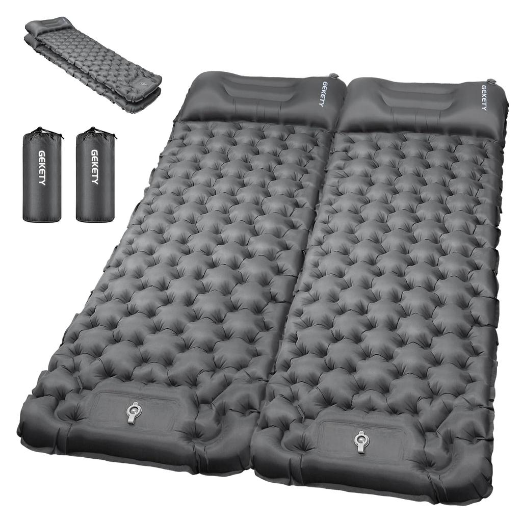 GEKETY Camping Mat, Compact, Foot-operated, Interlocking [Approx. 10CM Thickness] Air Mat, Foot-operated, Infinitely Connectable, Includes Pillow,