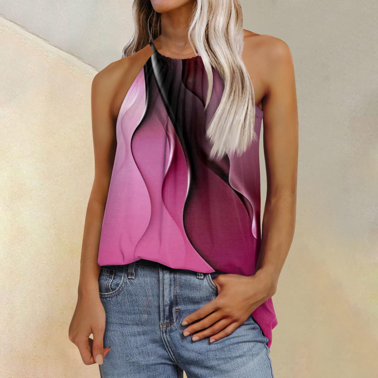 Женская модная повседневная футболка с регулируемыми бретелями без рукавов и принтом — фото 5