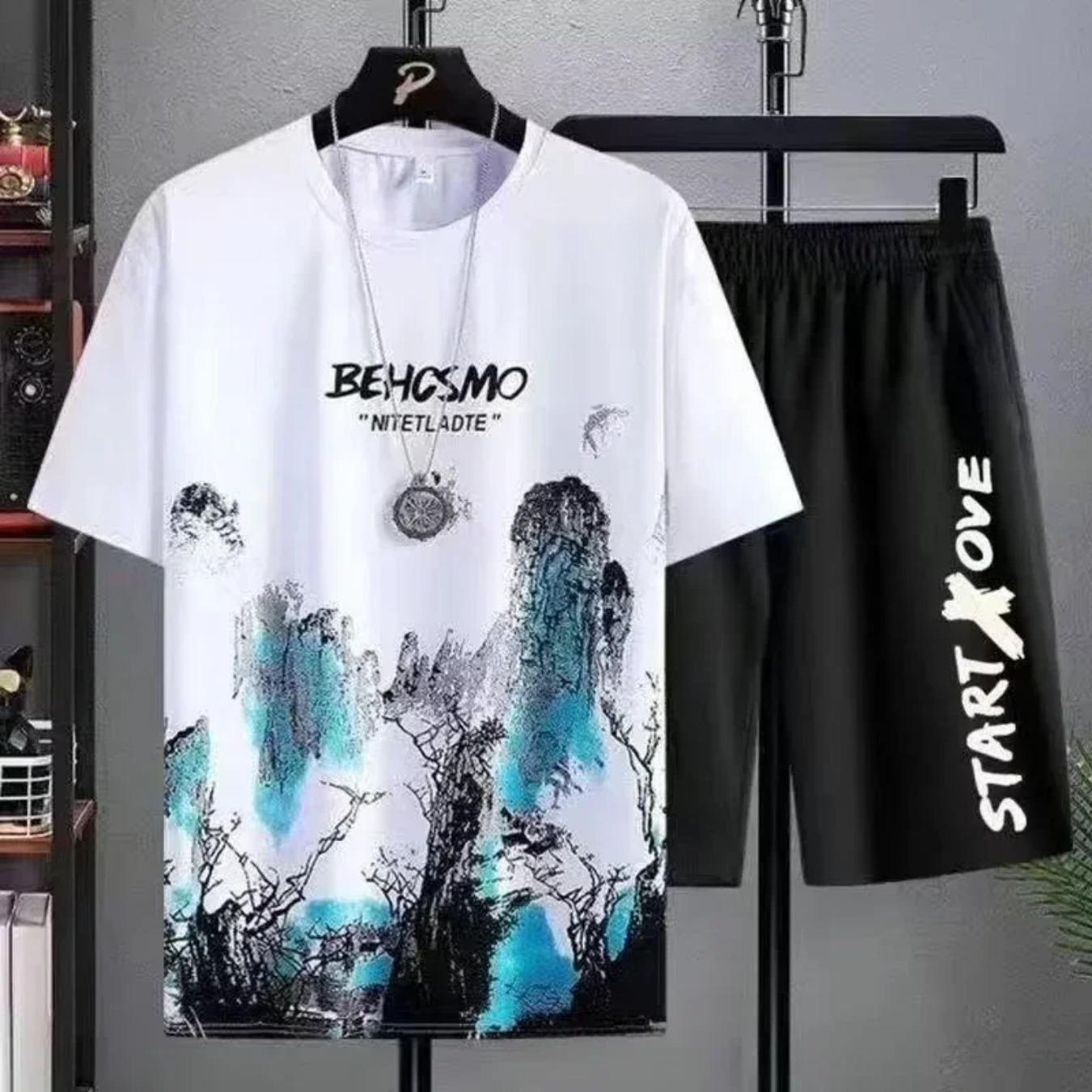 

Summer Casual set Silk Gradient Short Men Sleeve T-shirt Shorts Set Sport set Outfit Male Clothing 13-14Y