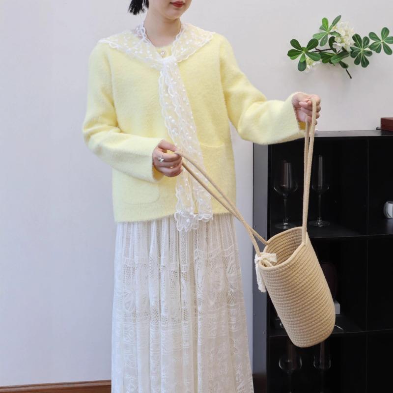 Autumn and winter new lace shawl imitation mink velvet knitted cardigan soft waxy temperament sweater jacket women