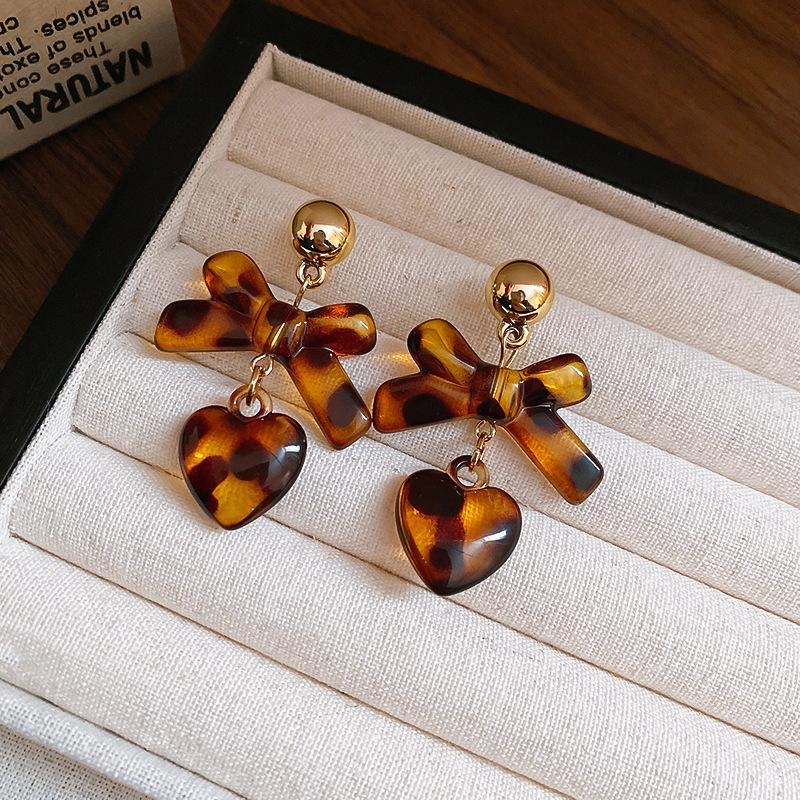Love Geometric Artificial Tiger's Eye Stone Stud Earrings Retro Maillard Earrings Light Luxury Earrings