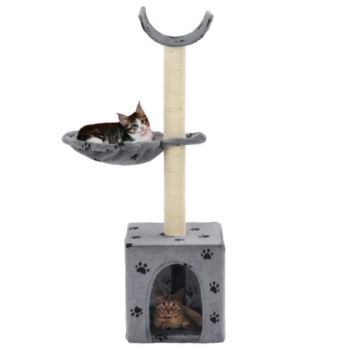 VidaXL Arbre à chat et griffoir Sisal 105 cm Empreintes de pattes Gris