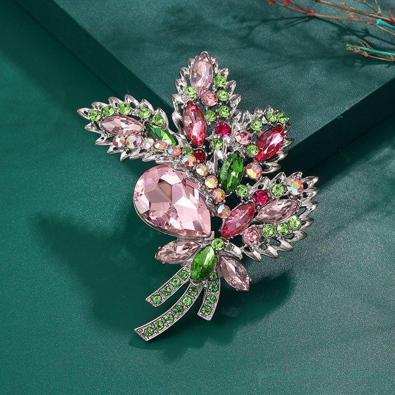 Diamond-Encrusted European and American-Style Exaggerated Flower Cardigan Women s Large Brooch Pink