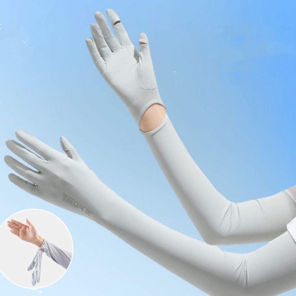 Solid Color Sunscreen Arm Covers Thin Cycling Gloves Sun Protection Long Ice Silk Sleeves  Driving