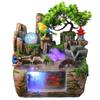 Desktop Fountain Waterfall with Rockery Indoor Relaxation Tabletop Resin Ornament with Light Bird & Fisherman for Home