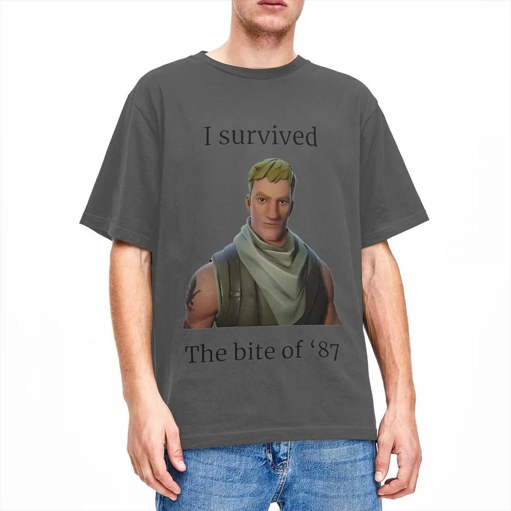 Fortnitions I Survived The Bite of 87 T-Shirt Men's Women Shooting Game Humor Cotton Tees Crewneck Top Plus Size Casual Clothing