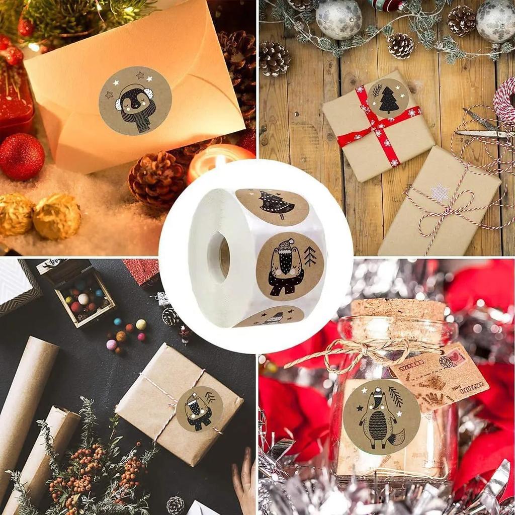 500pcs/roll Round Christmas Animal Stickers Envelope Seal Sticker Party & Holiday DIY Decorations