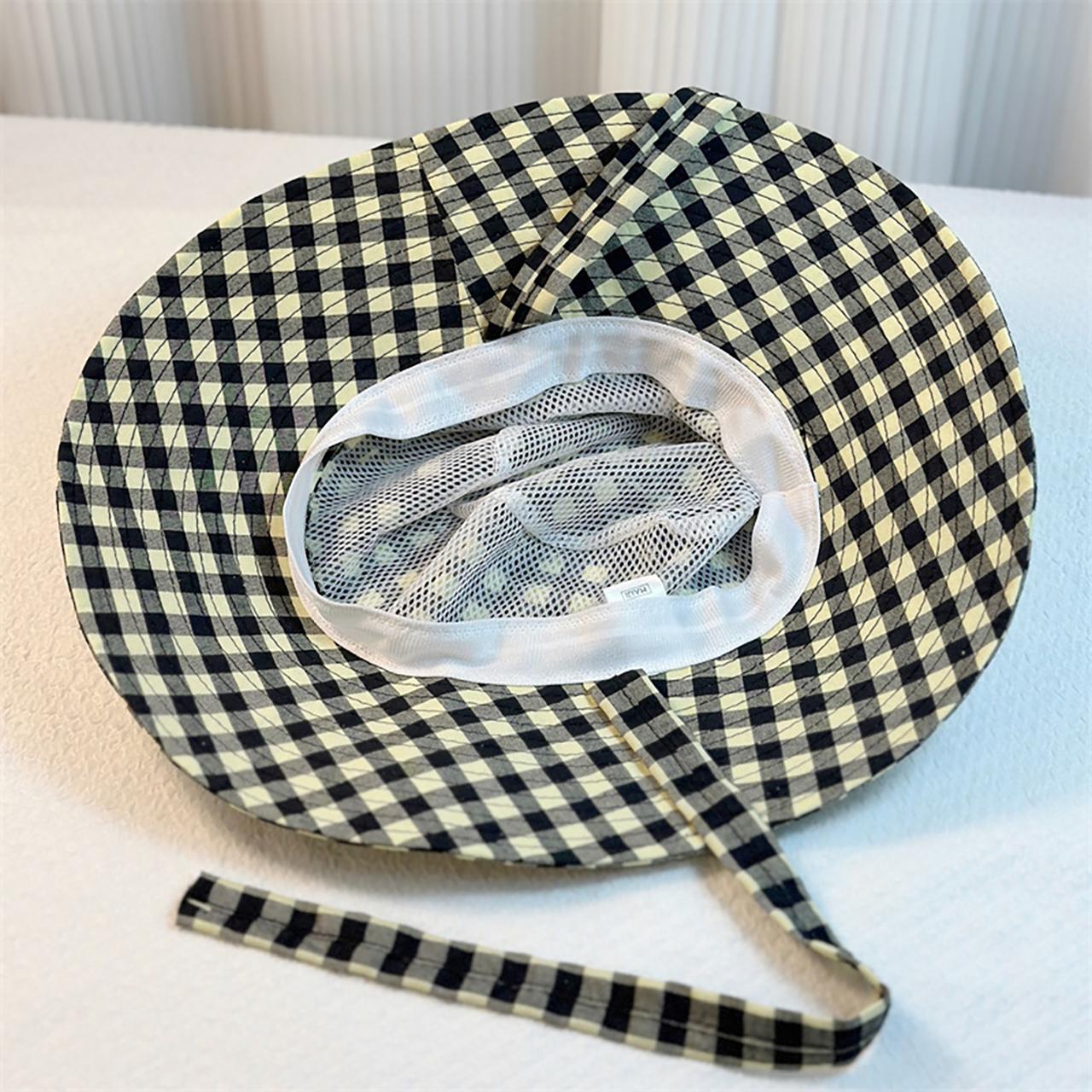 Freedom Outdoors Women's Purple Summer Wide Brim Fisherman Hat For Plaid Cotton Bucket Hat Outdoor Travel Girls Lacing Basin Cap Cm