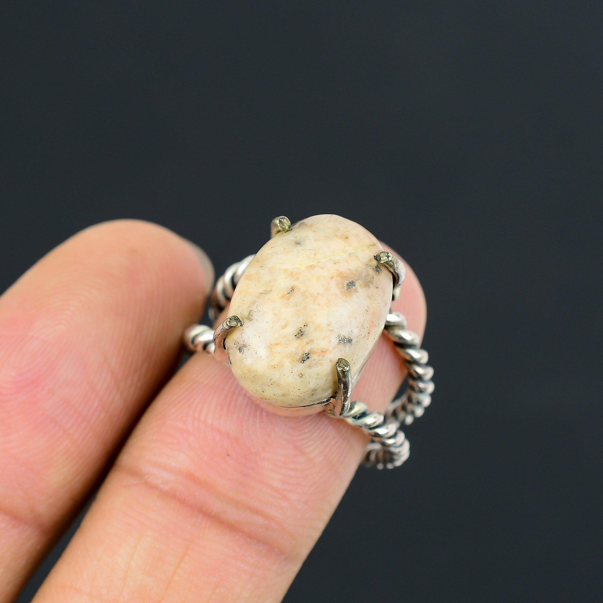 

Halloween Sale Peanut Wood Jasper Stone Artisan Wife Ring Sterling Silver US 7.5 7.5