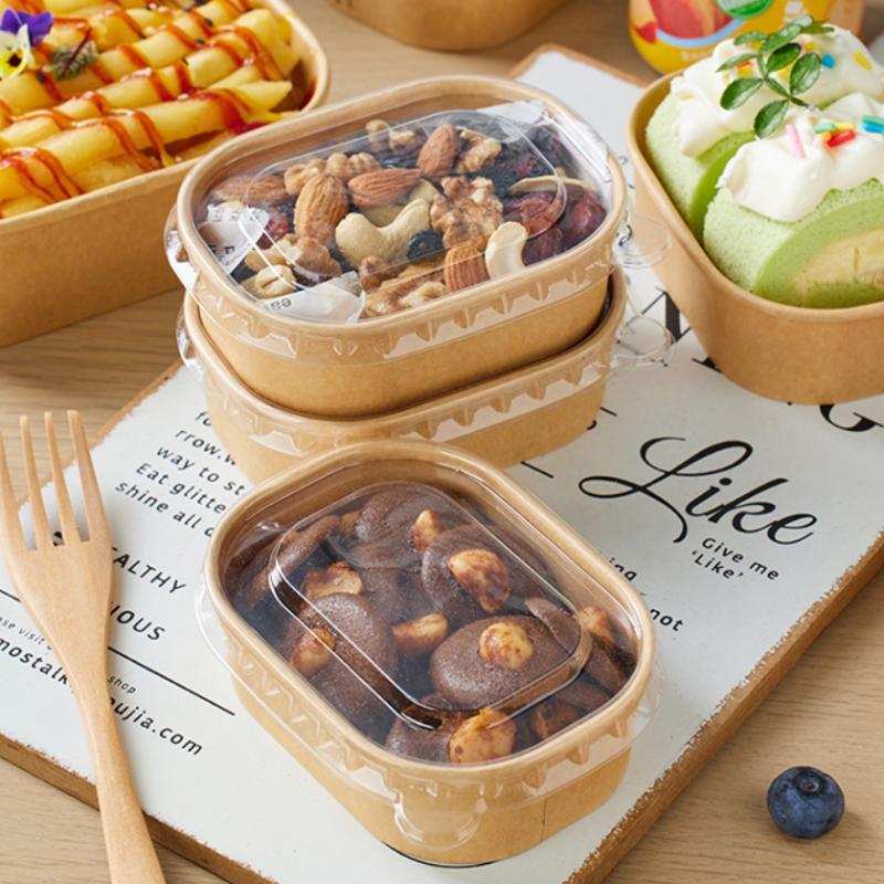10Pcs/Set Disposable Lunch Box Kraft Paper Square Lunch Box Fast Food Packing Boxes Paper Bowls With Lid Household Bento Boxes