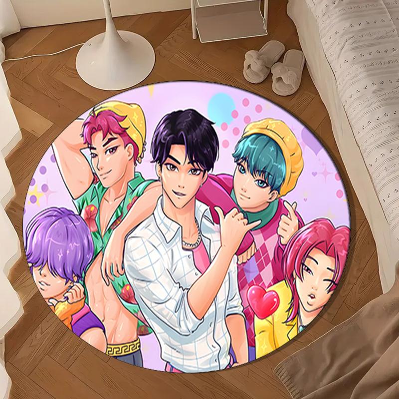 Colorful Kpop Cartoon Round Rug for Livingroom,Bedroom, Palyroom, Chair Rug, Area Rug, Circle Carpet, Large Size Fan Christmas Gift