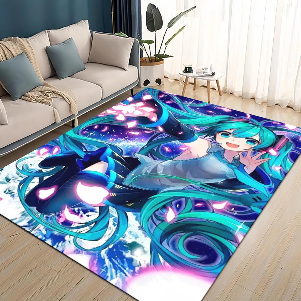 3D M-MIKUS Music VOCALOID Cartoon Girl Rug Carpet for Living Room Bedroom Home Decor,kids Play Non-slip for Sofa Doormat