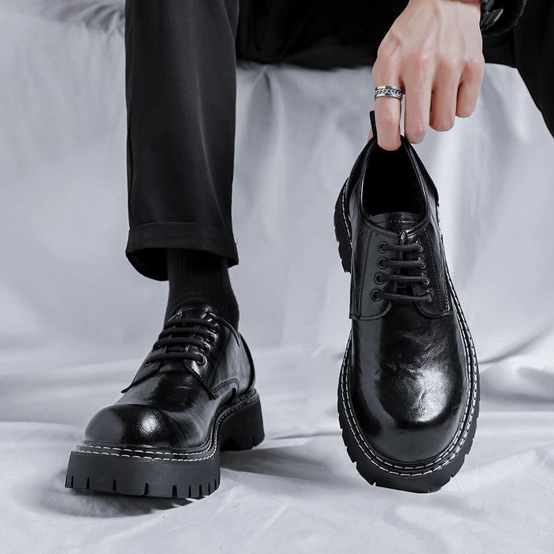 Big head leather shoes Korean version trendy British versatile business dress men's shoes casual youth black small leather shoes 77008-