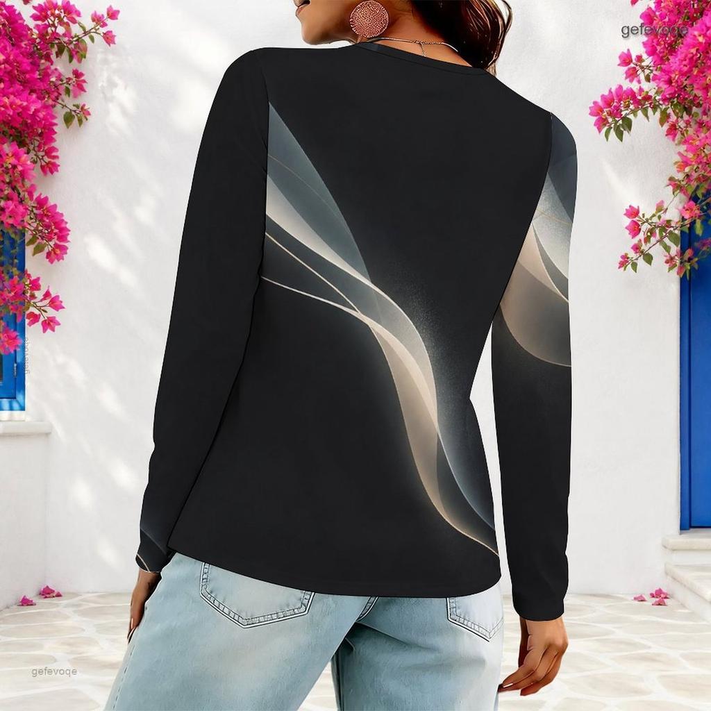 Women Plus Size V Neck Long Sleeve American Flag Printed T Shirt Black Red White