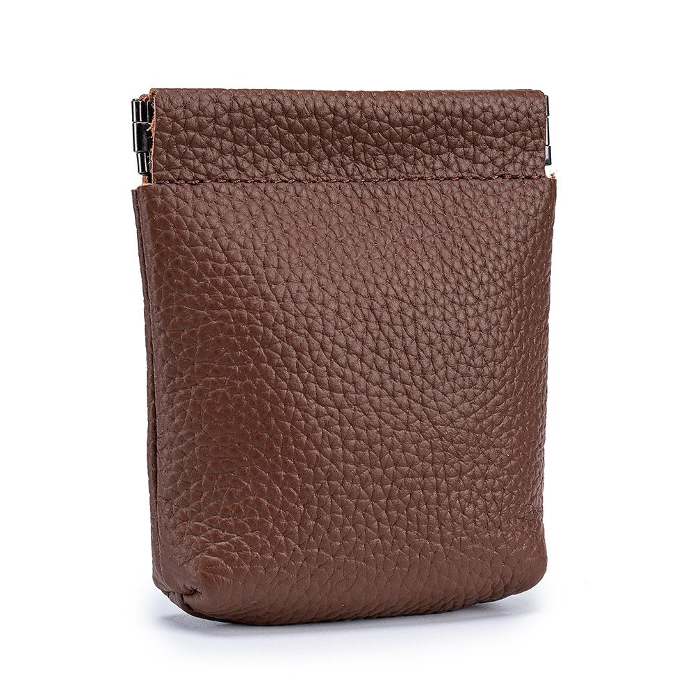 

Mini Compact Spring-Loaded Squeeze Pouch Japanese Style Genuine Leather Wallet, Organizer Small Purse for Coins/Cards/Lipstick