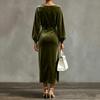 Women's Velvet Cowl Neck Sleeve Long Dress with Side Slit