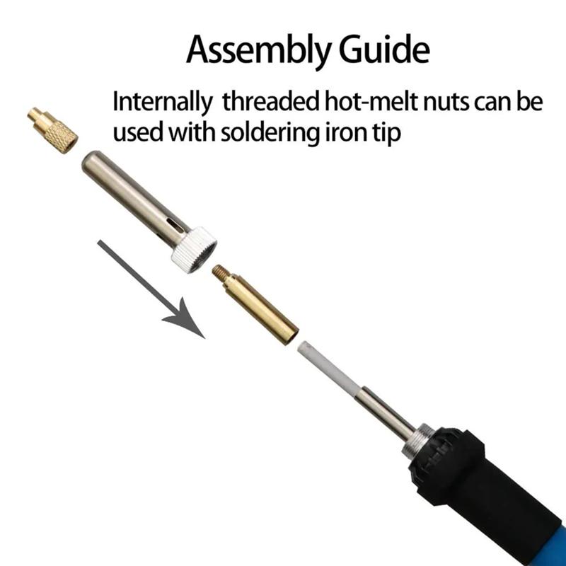 Heat Iron Thread Head Brass Hot Nut Insertion Kit M2-M8 Tips For 936 T65 T85 HS01 Sh72 Soldering
