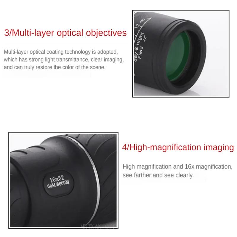 16X52 Monocular Telescope Optical Lens High Definition Handy Optics Scope Dual Focus Zoom 16X Binocular for Outdoor Camp Hunting