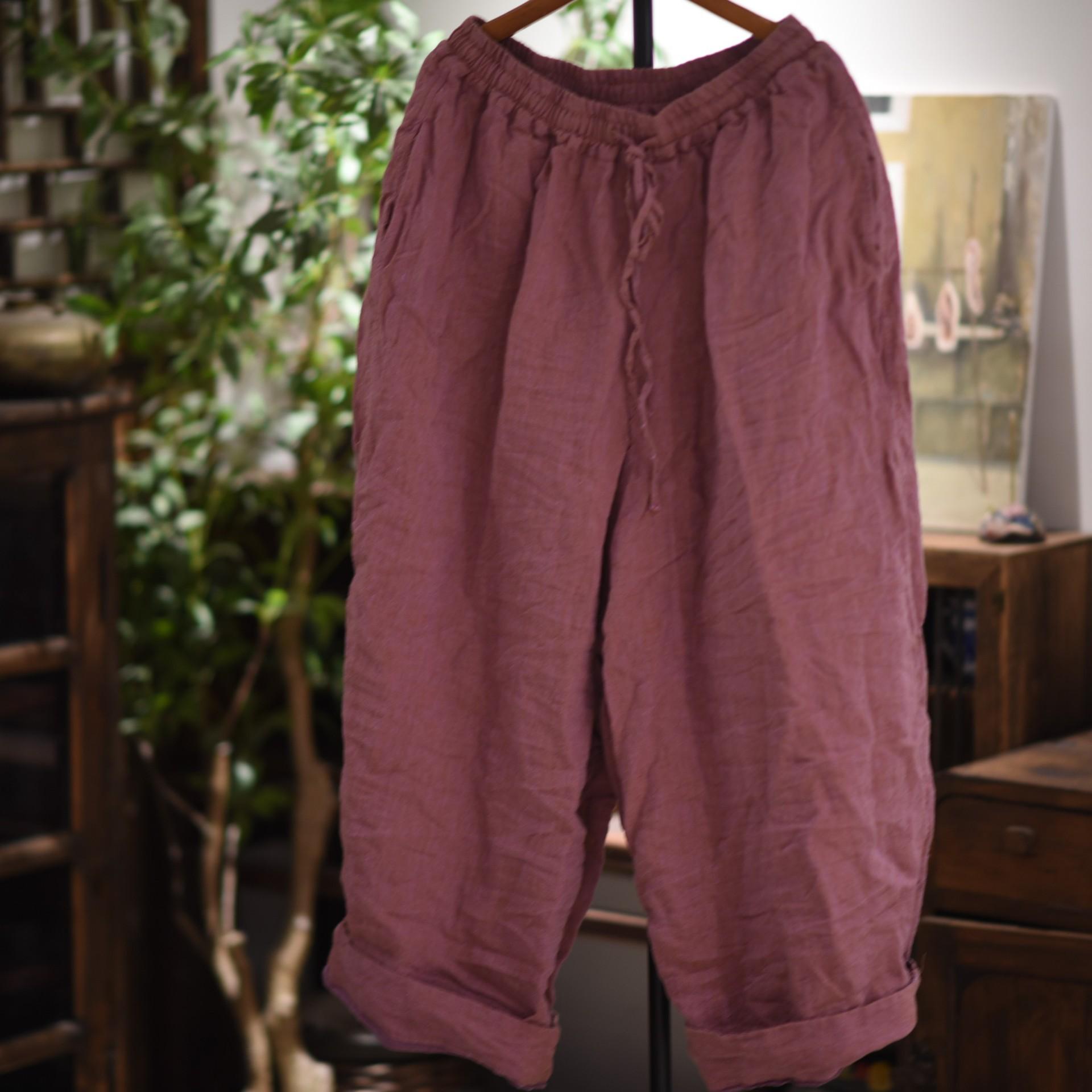 

Johnature Women Vintage Harem Pants Solid Color Spring Trousers Elastic Waist Casual Female Belt Long Pants One Size