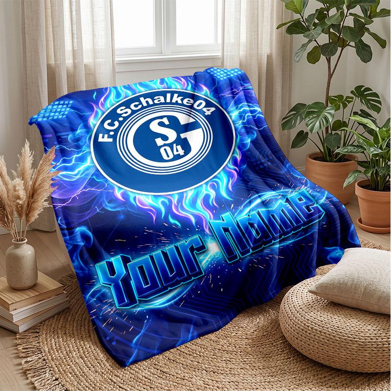 Schalke 04 FC Benutzerdefinierter Name Text Flanelldecke Fußball Logo Personalisierte Fleece-Wurfkuscheldecke Besonderes Geschenk für Sofa Schlafzimmer Zuhause