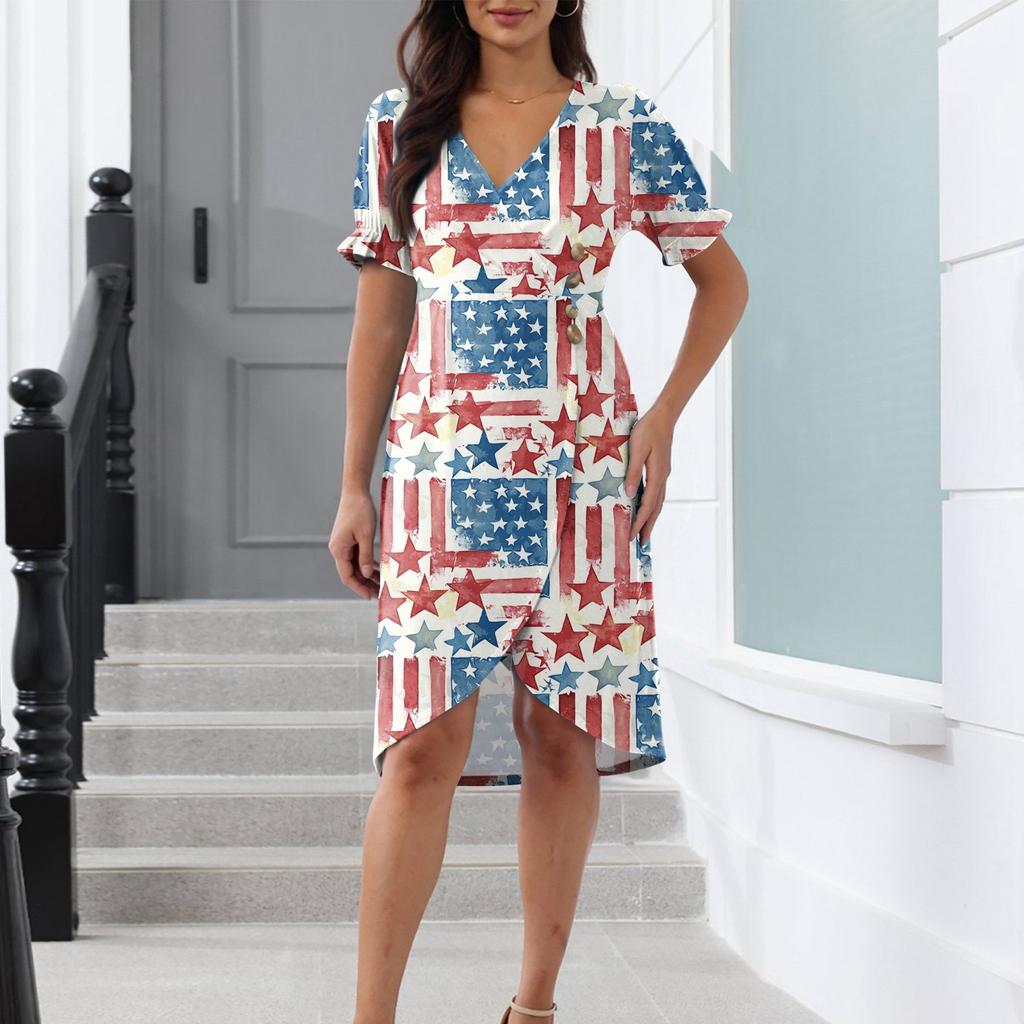 Strandkleider für Damen, Frühling, Sommer, elegantes Wickelkleid mit V-Ausschnitt, Blumenmuster, Boho-Kleid, fließendes, gerüschtes hawaiianisches Maxikleid