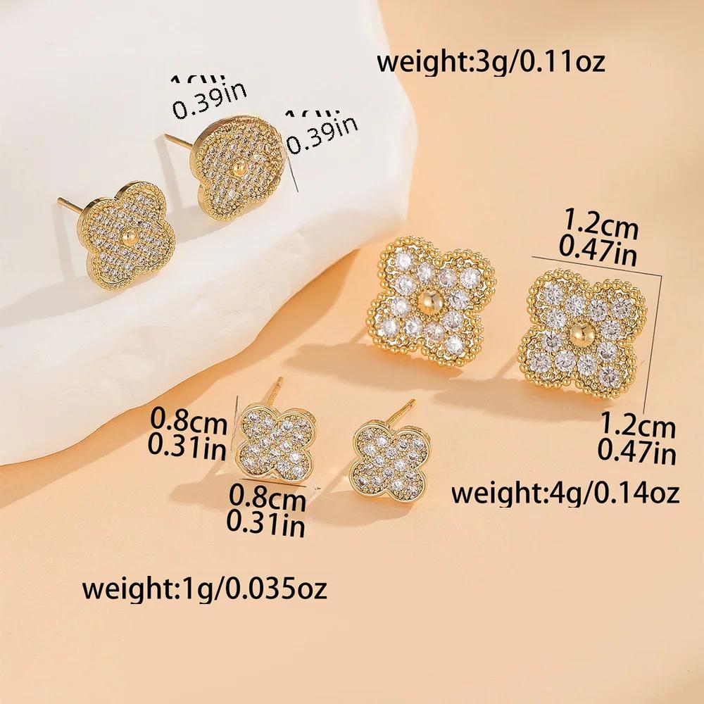 Small Fragrant Wind Romantic Sweet Fashion Temperament Ladies Micro-Studded With Diamond Zircon Four-Leaf Clover Flower Earrings