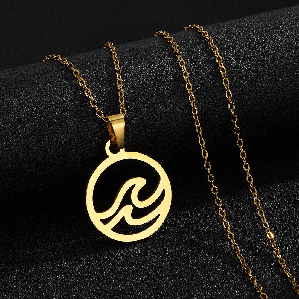 Wave Pendant Stainless Steel Necklace - Trendy Fashion Accessory for Valentine's Day