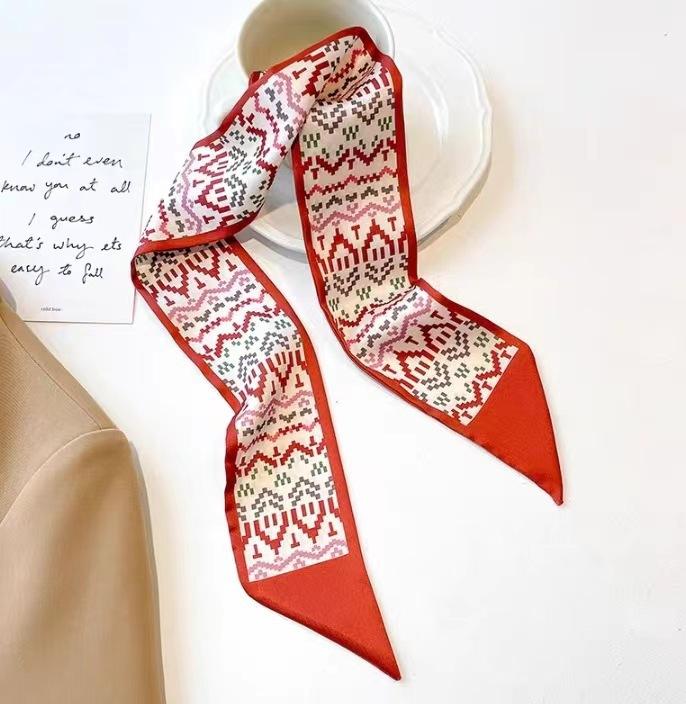 Fashion Printing Silk Hair Scarf for Women Chiffon Long Ribbon Ponytail Ties Headbands