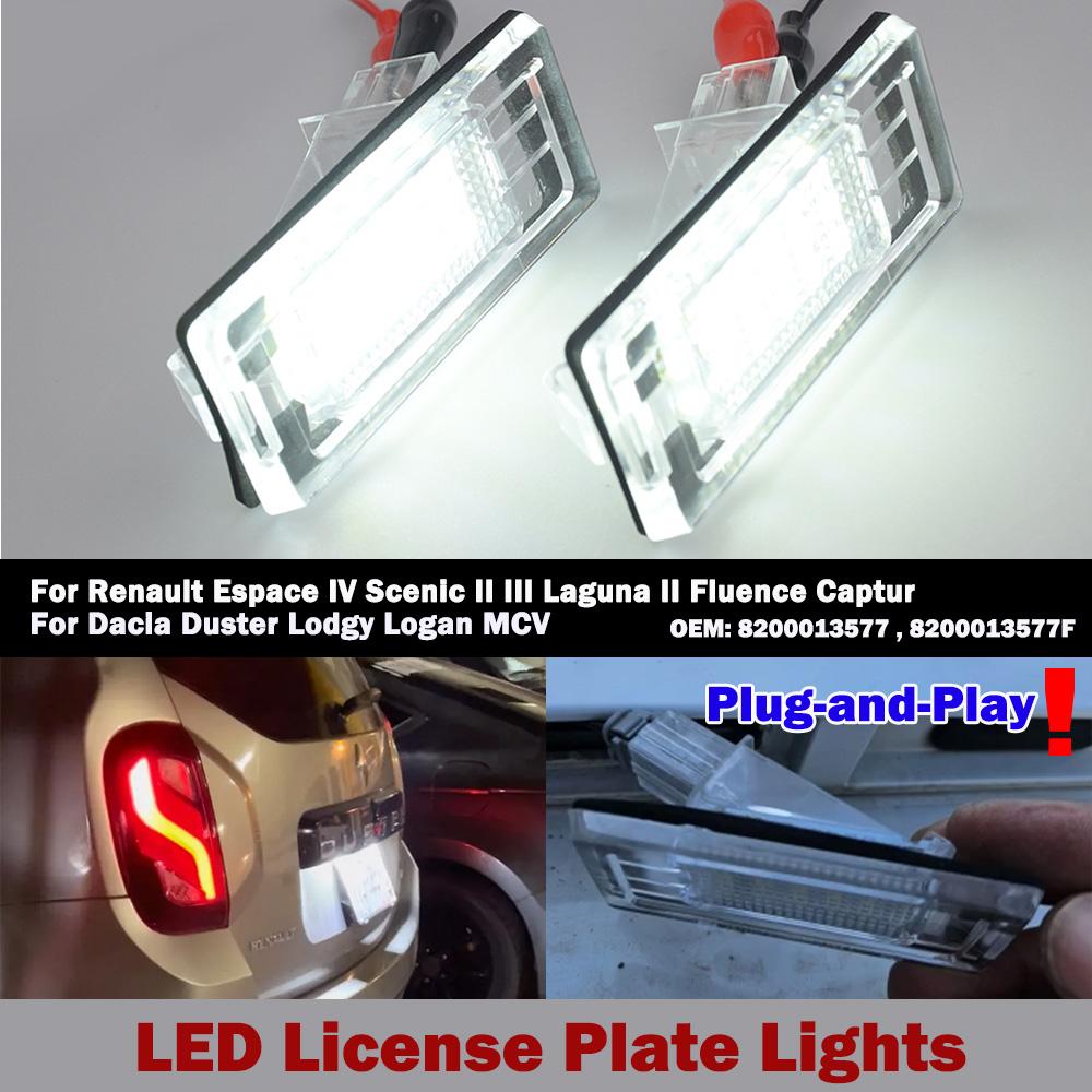 Error Free LED License Plate Lights 2X for Renault Espace Laguna Scenic Fluence Dacia Duster Logan Number Lamps Car Accessorie